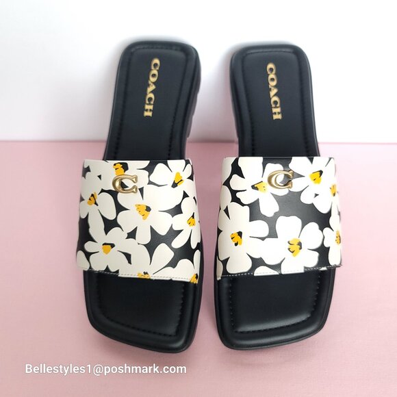 COACH Florence Smooth Leather Sandal With Flower Print -Chalk Multi- Women’s 9B⭐ - Picture 4 of 16